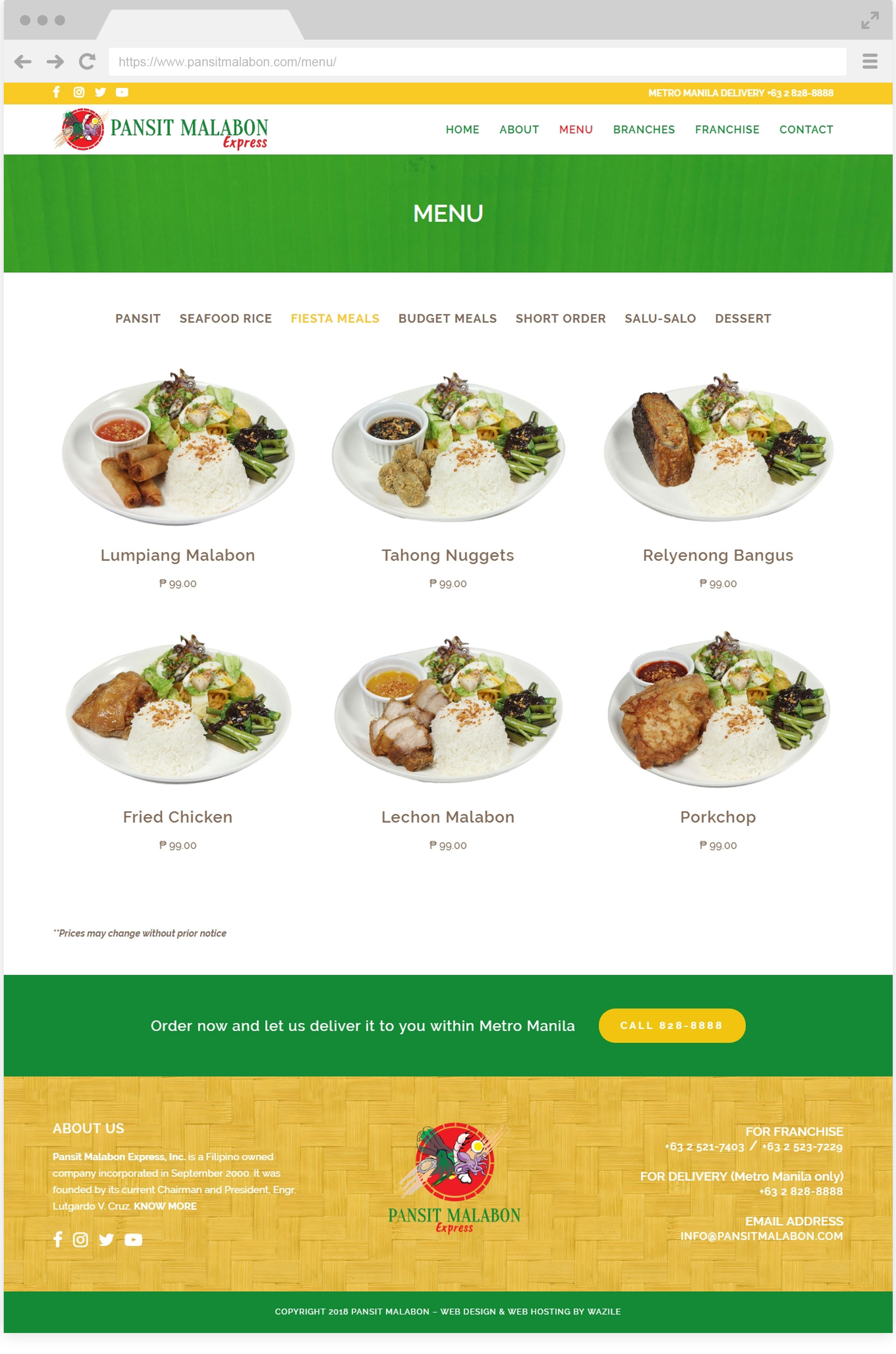 Pansit Malabon Menu